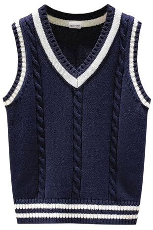 Yishengwan Maglia Gilet Bambini Maglioni Senza Maniche Scollo a V Studenti Maglione Ragazzi Ragazza Marina 12-13 Anni