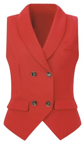 Allegra K Gilet de costume à double boutonnage pour femme, Rouge, Large