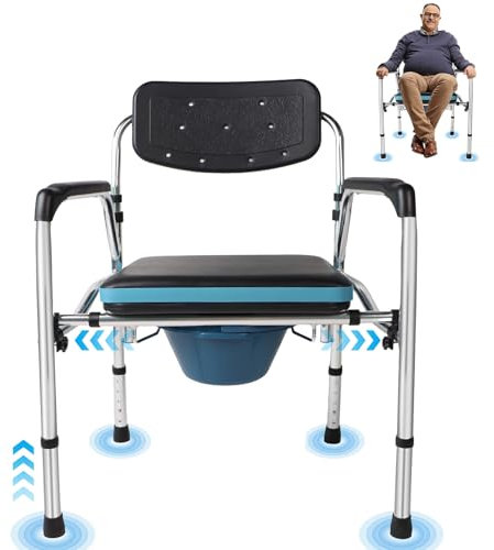 EOSPRIM Toilettenstühle Höhenverstellbar, Toilettensitzerhöhung mit Armlehnen, Toilettenstuhl fahrbar für senioren, WC Sitzerhöhung für Senioren, Duschstuhl, Duschstuhlsitz mit Armlehnen (Schwarz)