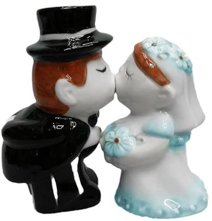 Zuzer Saliera e Pepiera Set Ceramica Sale e Pepe Set a Forma di Marito e Moglie,Portatile Saliera da Tavola Saliera da Cucina per Natale Regali di Anniversario di Matrimonio 2 Pezzi
