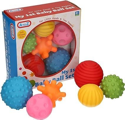A2Z 4 Kids Baby Sensory Balls Six Piece Multicolour Different Shape Toy Set | Soft Textured Hand Massage Toys Early Development Babies Toddlers Play Sets
