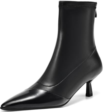 XINXINIO Botines elegantes y sexys para mujer, de 5,5 cm, con puntera puntiaguda, de piel de cordero, con cremallera en la parte trasera, Negro , 34 EU