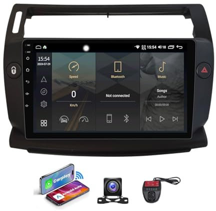 HYMLMY Android 13 Radio multimedia para coche Pantalla táctil de 9 pulgadas Reproductor automático WiFi 4G incorporado CarPlay DSP Navegación GPS RDS DAB + Radio BT Soporte Cámara DVR para Ci-troen C4