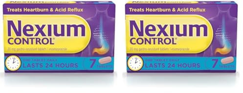 Nexium Control Heartburn & Indigestion Tablets for Acid Reflux Relief, Gastro-Resistant Esomeprazole Tablets, 20mg, 7 Count (Pack of 2)