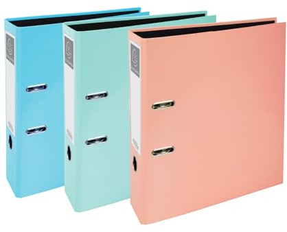 Exacompta - Ref. 227/0001Z - Set med 3 A4-pärmar med 75 mm spännvidd, för kontorsmaterial och dokumentorganisation - i färgerna mintgrön, pastellblå och pastellrosa