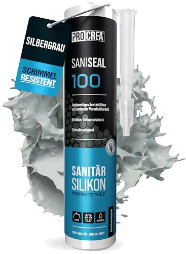 PROCREA® Premium Silikon Saniseal 100 (silbergrau) [mit Anti-Schimmel-Formel] Hochwertiges Sanitärsilikon zum abdichten für Fugen in Bad, Dusche & Küche uvm. - Silicon hellgrau in Profi-Qualität