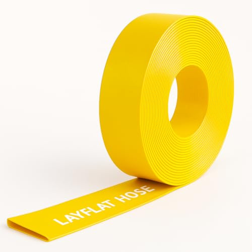 25 Metre (82.0ft) x 51mm (2) Heavy Duty Layflat Water Discharge Hose – Reinforced PVC Flat Hose for Pumps, Irrigation, Pool Emptying & Drainage Yellow
