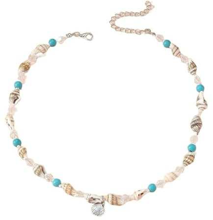 DEJIN naturligt snäcka snäckhalsband, justerbart 40 + 7 cm zink legering snäckhänge halsband för strand och sommar