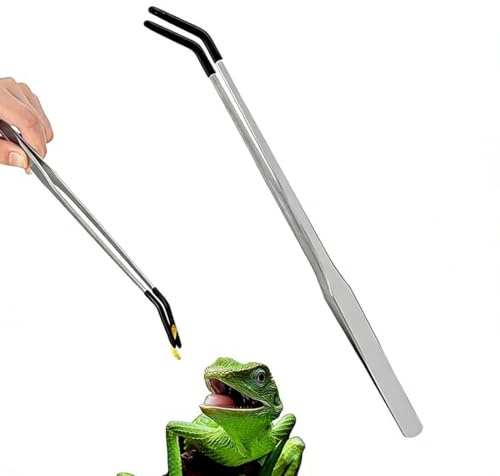 COYUN pinces d'alimentation extra longues en acier inoxydable avec pointe en caoutchouc,outil d'alimentation pour terrarium et reptile,pince aquarium,27 cm(Noir)