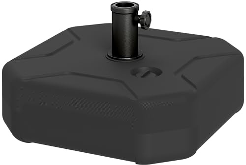 Outsunny Base para Sombrilla Cuadrada, Soporte de Parasol de HDPE, Pie para Sombrilla con Postes Ø38 mm, Ø48 mm, Rellenable de Arena 25 kg o Agua 20 kg, para Jardín, Patio, Terraza, Negro