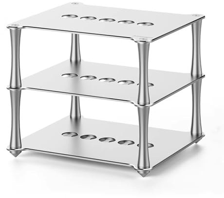 Vituord Mini ljudkomponentställ, 3 nivåer förstärkarställ, skrivbord aluminiumlegering stativ, med ventilerade hål, för HiFi-ljudutrustning Dac-förstärkare, silver
