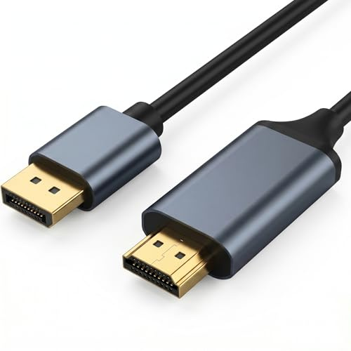 QGECEN DisplayPort till HDMI-kabel 1,8 m, 4K, 30Hz, DP till HDMI PC TV-skärm | Envägssignal, bild och ljud i en sladd, plug and play, dual-läge, spegel/utökad skärm, guldkontakter, pålitlig.