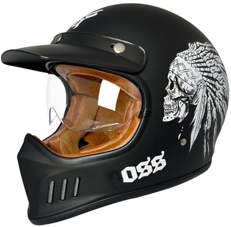 Casco Da Moto Integrale Retrò Caschi Integrali Retrò Con Visiera Elmetto Motocicletta Integrato Omologato DOTECE Casco Cross E Off-Road Per Uomini Donne Quattro Stagioni C,XL:61-62CM