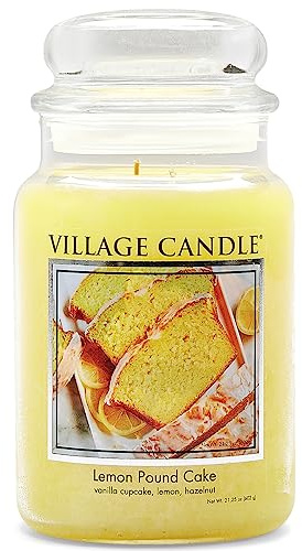 Village Candle Lemon Pound Cake Large Glass Apothecary Jar, Scented Candle, 21.25 oz., Yellow