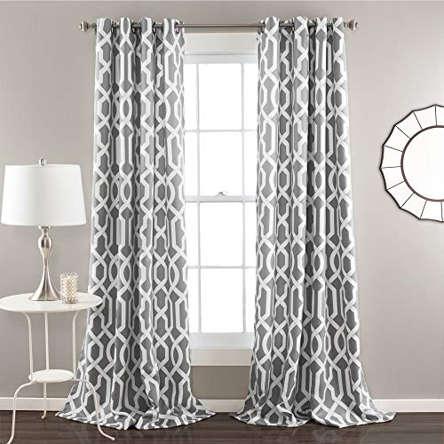 Lush Decor Edward Trellis Curtains Light Filtering Window Panel Set for Living, Dining, Bedroom (Pair), Gray, 52 W x 84 L