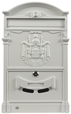 Amig Classic Style Mailbox for Outdoor Use | Post Locker for Walls, Walls or Fences | 40.5 x 25.5 x 8.5 cm | Aluminium | Includes Screws | White Colour