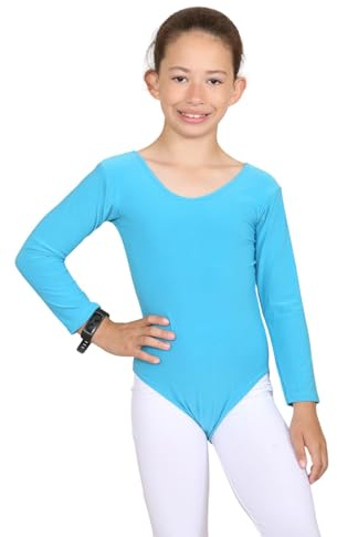 janisramone® Kids Gymnastics Leotards for Girls, Long Sleeve Leotards for Girls for Gymnastics and Dancing, Microfibre Girls' Gymnastics Leotards Ballet Leotard for Girls Aged 3-13 Years Turquoise
