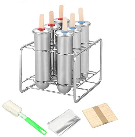 LaceDaisy Stainless Steel Popsicle Mold Ice Cream Mould with Stick Holder Base Lolly Maker Set of 6, Silver