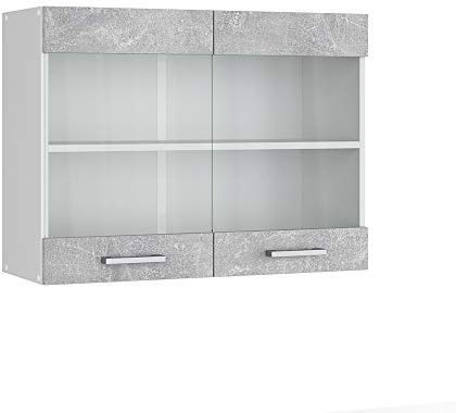 Vicco Küchenglasschrank R-Line, Beton, 80 cm, zur freien Kombination innerhalb modularer Küchensysteme