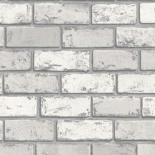 3D Effect White Silver Metallic Brick Wallpaper Stone Slate Industrial Y�L