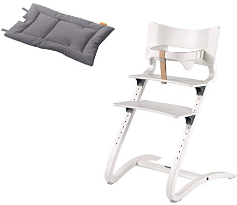 Leander Stuhl weiß - Hochstuhl - Kinderstuhl - Erwachsenenstuhl mit Babybügel + Kissen cool grey