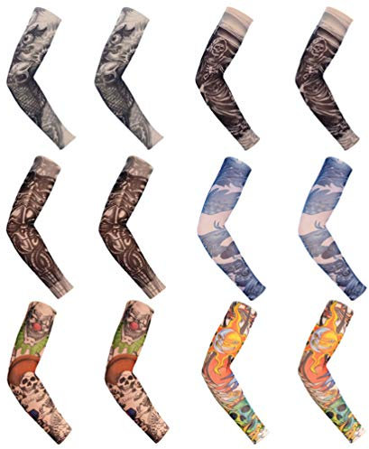 LaoZan Set di 12 Maniche di Alata Qualita Elastiche Costume Tattoo Finto Polsini Sportivi Morbidi e Traspiranti Crema Solare alla Moda Manica (Stile 9,Asia S)
