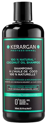 Kerargan - Shampoing Hydratant à l'Huile de Coco Pour Cheveux Déshydratés et Abîmés - Nettoyage Doux et Hydratation - Sans sulfate, OGM, silicone, et huile minérale - 500ml