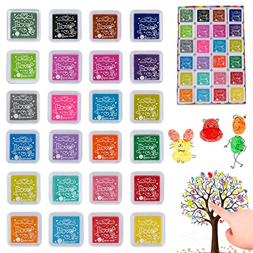 Jiuzcare Almohadilla Tinta 24 Colores para Huellas y Sellos - Ink Pad para Scrapbooking No Tóxicas, Lavables para Sellos de Goma, Papel, Paño - Regalo para Niños