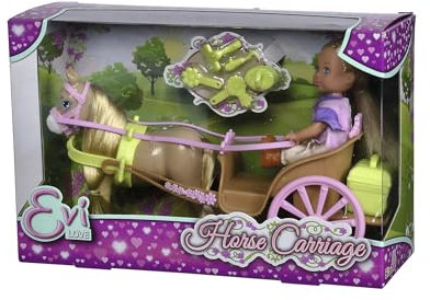 Simba 105733649 - Evi Love Horse Carriage, Spielpuppe sitzt in ihrer Pferdekutsche mit Pferd, Zubehör, Geheimfach in der Kutsche, 28cm, ab 3 Jahre