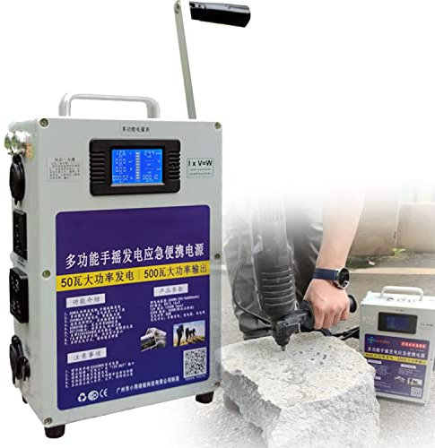 Liten nödgenerator, handvevgenerator med 110V/220V uttag USB handdriven generator Bärbar 150W / 500W kraftstation för nödcamping,500W-220V