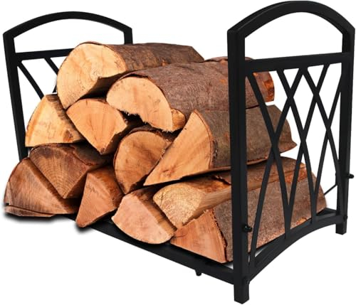 SCENDOR Firewood Log Rack for Firewood Organizer Heavy Duty Logs Holder Stand for Outdoor Indoor Fireplace Wood Storage, 22IN x 12IN x 15.3IN, Black