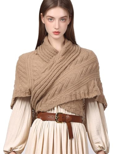 CAMDOM Pañuelo triangular para mujer, invierno, otoño, tejido de punto, bufanda de moda, cálido, suéter para el cuello, caqui, talla única