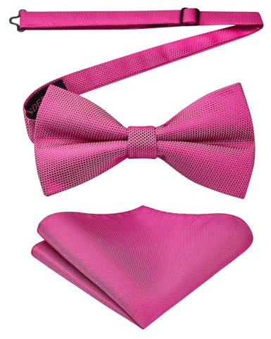 HISDERN Pajarita Fucsia para Hombre Color Liso Preatada Conjunto de Pajaritas y Pañuelo de Bolsillo Ajustable Corbatín con Pañuelos para Bodas Fiesta