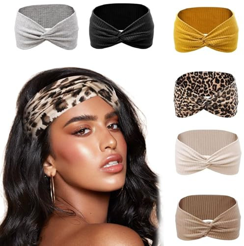 Luckwaii Haarbänder Damen 6 Stück Stirnbänder für Damen, Extra Breite Haarband Elastische Weiche Stirnbänder Kopfband Rutschfest, Haarbänder für Haardreh Turban, Haarwickel für Mädchen