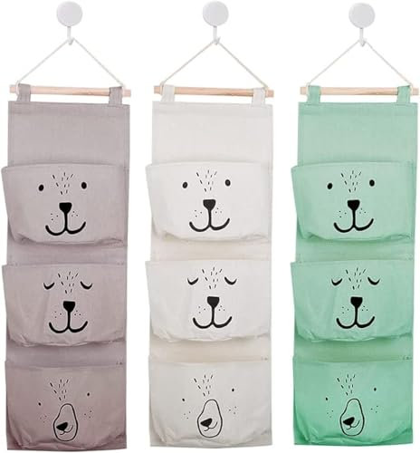PacuM 3 Pcs Wall Hanging Storage Bags Hanging Organiser Pockets Waterproof Back of Door Hanging Storage with 3 Pockets for Bedroom Bathroom Closet Wardrobe