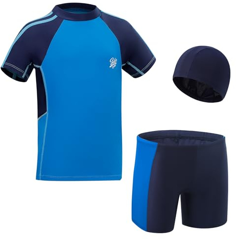 KAKU NANU Costume da Bagno Ragazzo Bambino Costumi Mare Pantaloncini Cuffia Piscina Maglietta Anti UV 5 6 Anni