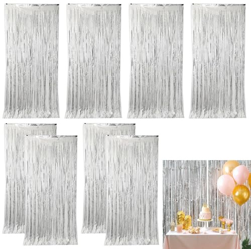 Cjytdkj 8 tende con orpello, color argento, con brillantini, per feste, decorazioni metalliche, per feste, feste di compleanno