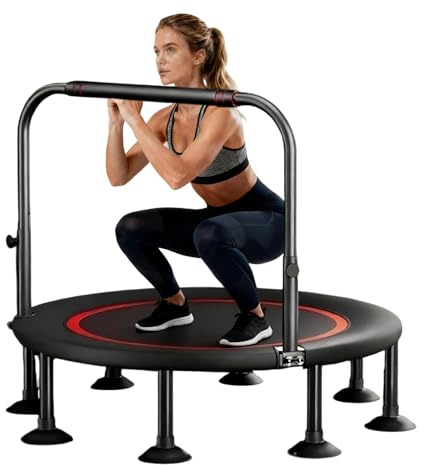 Mini trampolino pieghevole da 101,6 cm, trampolino da interno per adulti per allenamento al chiuso e in giardino, trampolino per fitness con manico regolabile in schiuma, carico massimo 150 kg