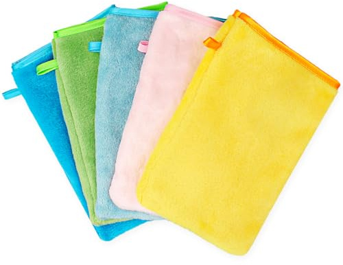 5 Pièce Gants de Toilette 15x20cm,Gant de Toilette Microfibre,Lot Gant de Toilette,Avec Cordon de Suspension,Doux et Résistants,Flanelle,pour Le Bain,Démaquillage,Lavage du Visage,5 Couleurs(Type 2)