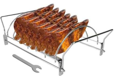 Support à Nervures Anti-adhésif en Acier Inoxydable pour Griller, Support de rôtissage de qualité Alimentaire, Accessoire pour la préparation du bœuf, du Porc, des Baguettes de Barbecue