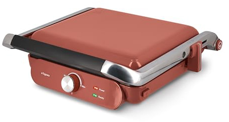 Tognana Iridea, Parrilla eléctrica 2000 W con placas antiadherentes extraíbles de gran tamaño, Rojo Manzana