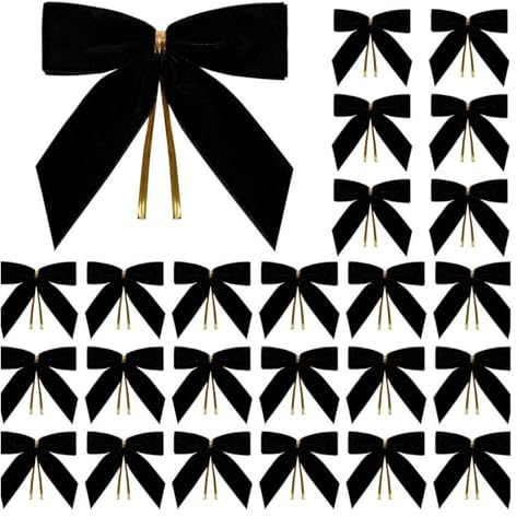 BBTISG Set di 25 Fiocchi in Velluto per Albero di Natale, 9 x 9cm Ghirlande per Albero di Natale Decorazioni per Matrimoni Confezioni Regalo (Nero)