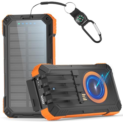 Power Bank Solare 56800mah con Funzione di Ricarica Wireless, STANDARD Viene fornito con 5 Uscite 3 Ingresso, Torcia Elettrica, Moschettone, Qc 30 E USB C Pd 20w per Telefoni Portatili, Tablet