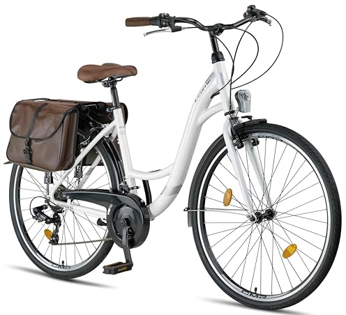 Licorne Bike Stella Plus Premium Stadscykel i aluminium 26 och 28 tum, för flickor, pojkar, män och kvinnor, 21-växlad, nederländsk StVZO-cykel (vit, 28 tum)