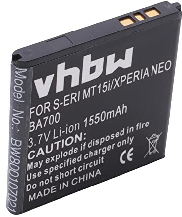 vhbw Akku kompatibel mit Sony-Ericsson Xperia E, E Dual, Ray, ST21, miro, Neo V, Pro, Neo, SX Handy Smartphone Telefon (1550 mAh, 3,7 V, Li-Ion)