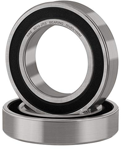 XiKe 2 st 6010-2RS Förseglade kullager 50x80x16mm Försmorda/kromat stål och Tätningar av gummi, 6010RS Spårkullager