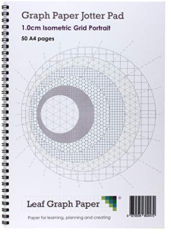 A4 1 cm Isométrique papier millimétré bloc-notes, portrait, 50 pages, tableau soutenu