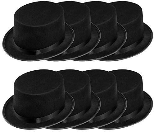 WELLGRO 8X Zylinderhut - schwarz, mit Satinband, für Erwachsene, 31 x 26 x 14 cm (LxBxH)