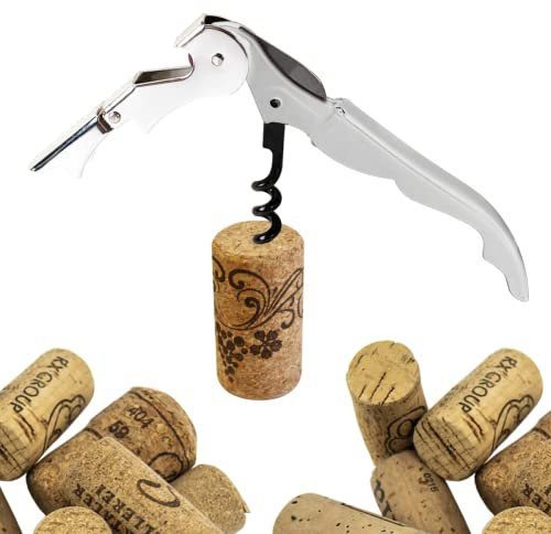 Cavatappi Professionali Apribottiglie Vino da Sommelier, Tagliacapsule, Cava Tappi Cameriere Apri Bottiglia Taglia Capsule Doppia Leva in Acciaio Inox e Coltello Seghettato (BIANCO)