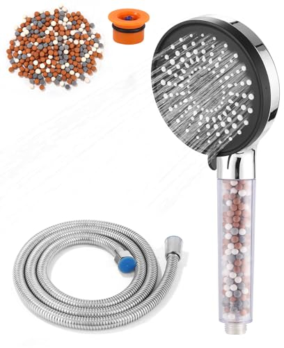 Duschkopf mit Schlauch Filter 1,5m,Duschkopf wassersparend mit Filter,Sparduschkopf Regendusche Energiespar Druckerhöhend,Wassersparend mit 6 Strahlarten,Druckerhöhend Sparduschkopf（7,5L/min Gross）